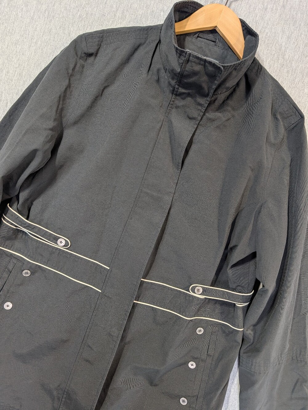 London Fog Rain Jacket Overcoat Women's Large Black White Cotton Nylon Blend